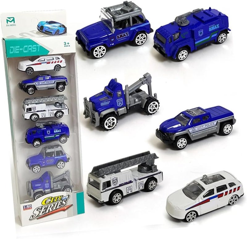 6Pcs Alloy Pull Back Inertia Police Car Toy Set Safe Fun For Boys Girls - Image 5